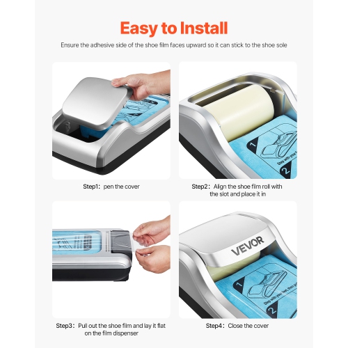 VEVOR Shoe Cover Dispenser, Automatic Shoe Film Machine with 1 Roll of Non-Slip Disposable Sole Membrane, Fits Size Up to US 11, for Home, Office,