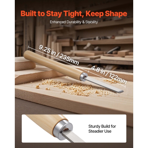 VEVOR 8PCS Wood Lathe Turning Tool Set, Lathe Chisel Set with Carbon Steel Blade, 2 Skew, 1 Spear Point, 1 Parting, 1 Round Nose, 3 Gouge Tools, 1