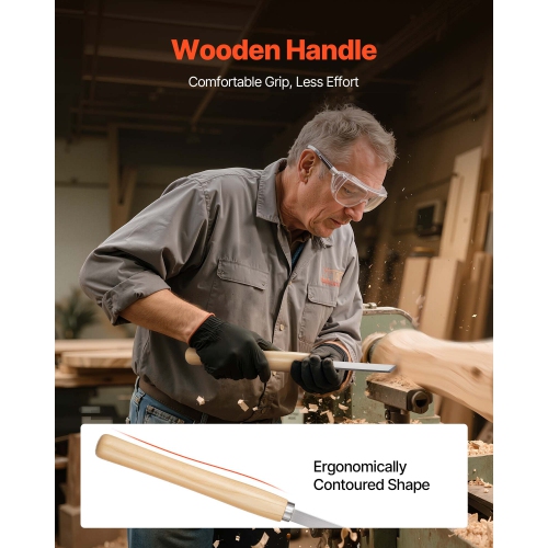 VEVOR 8PCS Wood Lathe Turning Tool Set, Lathe Chisel Set with Carbon Steel Blade, 2 Skew, 1 Spear Point, 1 Parting, 1 Round Nose, 3 Gouge Tools, 1