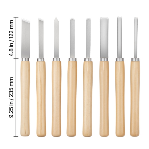VEVOR 8PCS Wood Lathe Turning Tool Set, Lathe Chisel Set with Carbon Steel Blade, 2 Skew, 1 Spear Point, 1 Parting, 1 Round Nose, 3 Gouge Tools, 1