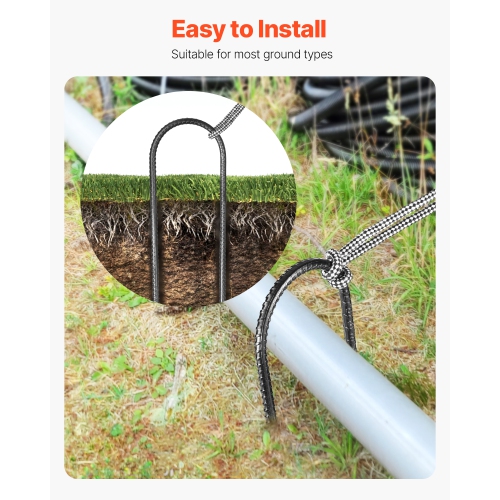 VEVOR 12-Inch Rebar Stakes, Heavy-Duty 0.32 in Diameter U Shape, Galvanized Steel Ground Anchors with Chisel Point End & Rust-Resistant Coating, for