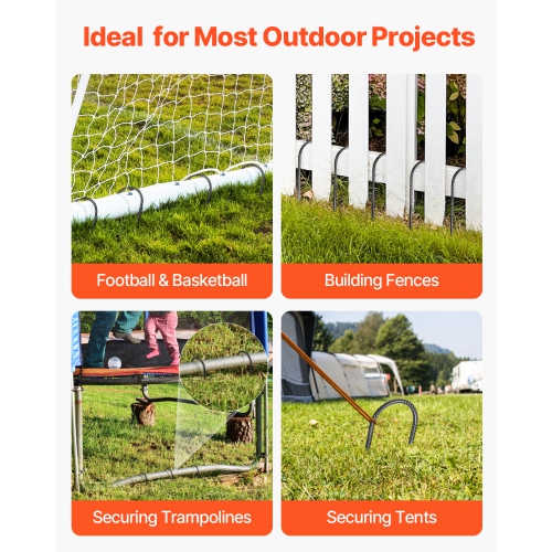 VEVOR 12-Inch Rebar Stakes, Heavy-Duty 0.32 in Diameter U Shape, Galvanized Steel Ground Anchors with Chisel Point End & Rust-Resistant Coating, for