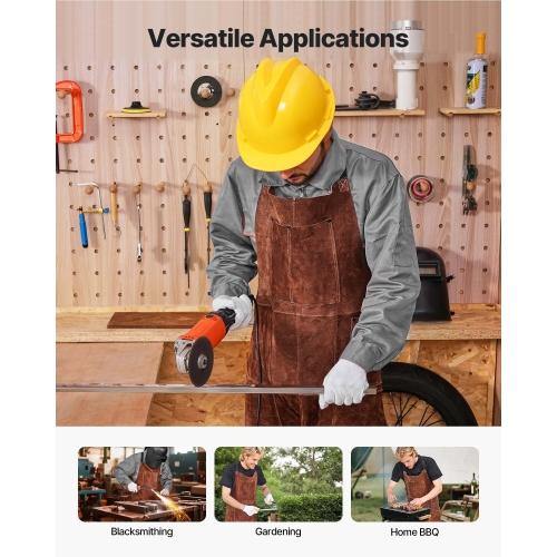 VEVOR 3 Pockets Leather Welding Apron Split Leg, Heavy Duty Cowhide Flame Resistant Welding Pants for Men Women, Heat-Resistant Safety Apron for