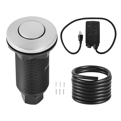 VEVOR Garbage Disposal Air Switch Kit, Dual Outlet Sink Top Air Switch for Food Waste Disposal, 3.5-inch Long Brushed Silver Stainless Steel ON/OFF