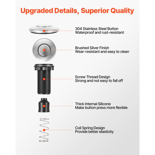 VEVOR Garbage Disposal Air Switch Kit, Dual Outlet Sink Top Air Switch for Food Waste Disposal, 3.5-inch Long Brushed Silver Stainless Steel ON/OFF