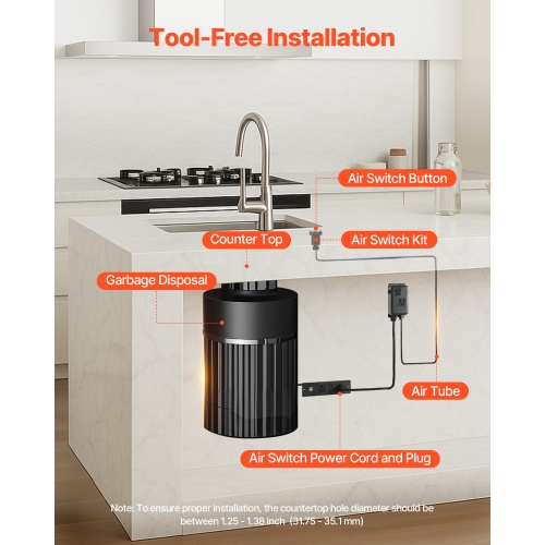 VEVOR Garbage Disposal Air Switch Kit, Dual Outlet Sink Top Air Switch for Food Waste Disposal, 3.5-inch Long Brushed Silver Stainless Steel ON/OFF