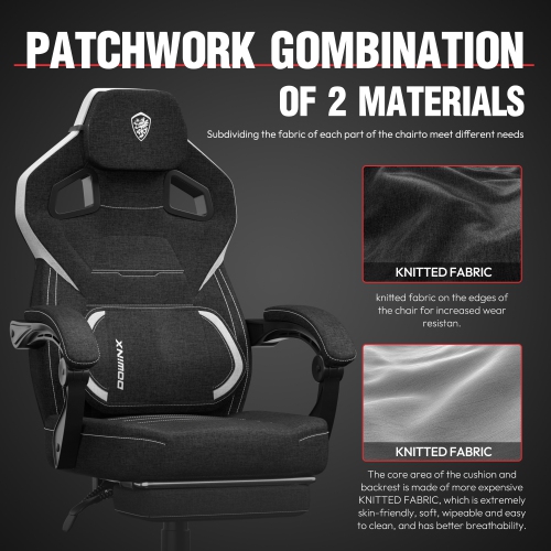 Dowinx Fabric Gaming Chair with Footrest, Big and Tall PC Gamer Chair with Lumbar Support, Wide Back Computer Gaming Chair for Heavy People, Grey