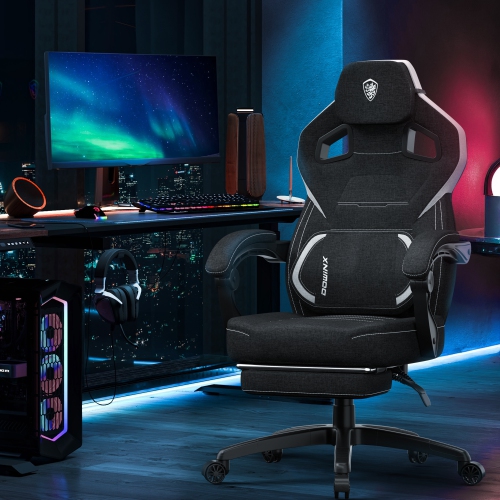 Dowinx Fabric Gaming Chair with Footrest, Big and Tall PC Gamer Chair with Lumbar Support, Wide Back Computer Gaming Chair for Heavy People, Grey