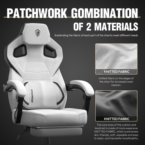 Dowinx Fabric Gaming Chair with Footrest, Big and Tall PC Gamer Chair with Lumbar Support, Wide Back Computer Gaming Chair for Heavy People, Grey