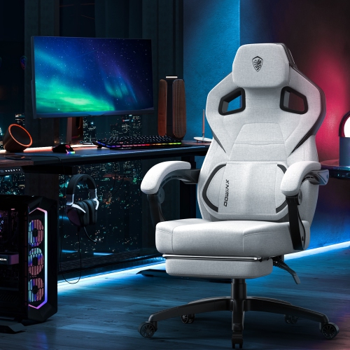 Dowinx Fabric Gaming Chair with Footrest, Big and Tall PC Gamer Chair with Lumbar Support, Wide Back Computer Gaming Chair for Heavy People, Grey