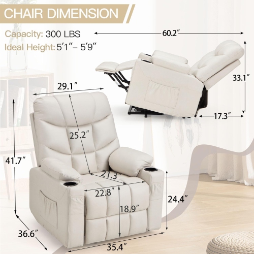 AECOJOY Multi-Function Power Lift Recliner with Heated Vibration Massage for Elderly, Cream Beige
