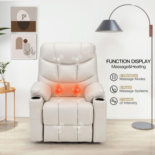 AECOJOY Multi-Function Power Lift Recliner with Heated Vibration Massage for Elderly, Cream Beige