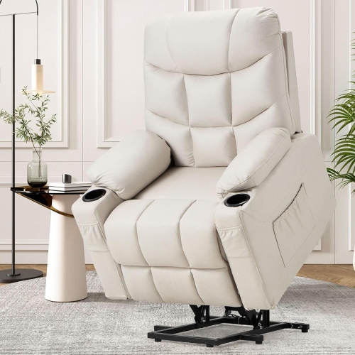 AECOJOY Multi-Function Power Lift Recliner with Heated Vibration Massage for Elderly, Cream Beige