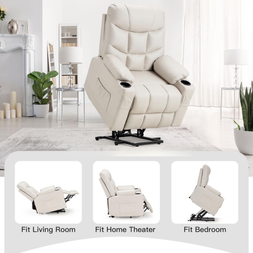 AECOJOY Multi-Function Power Lift Recliner with Heated Vibration Massage for Elderly, Cream Beige