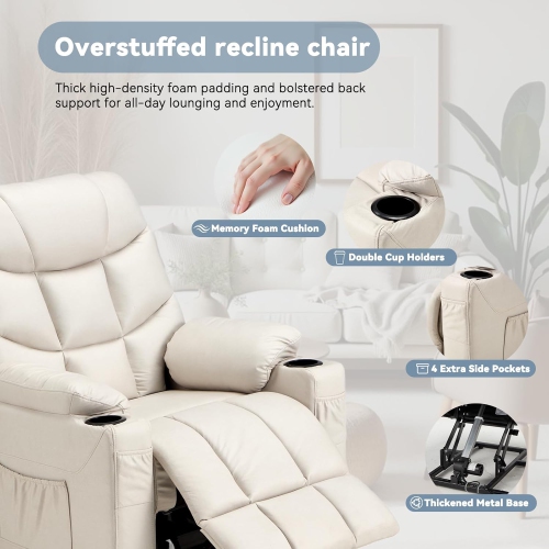 AECOJOY Multi-Function Power Lift Recliner with Heated Vibration Massage for Elderly, Cream Beige