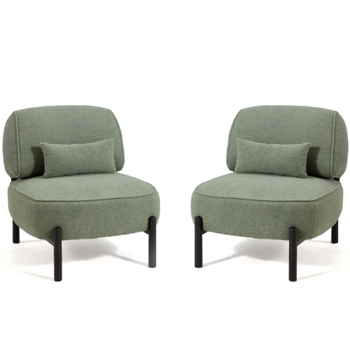 AECOJOY Mid Century Modern Accent Chair, Extra Large Teddy Upholstered Lounge Chair with Pillow, Green