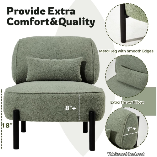 AECOJOY Mid Century Modern Accent Chair, Extra Large Teddy Upholstered Lounge Chair with Pillow, Green