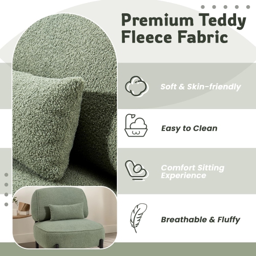 AECOJOY Mid Century Modern Accent Chair, Extra Large Teddy Upholstered Lounge Chair with Pillow, Green