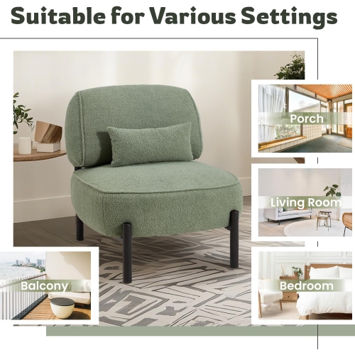 AECOJOY Mid Century Modern Accent Chair, Extra Large Teddy Upholstered Lounge Chair with Pillow, Green