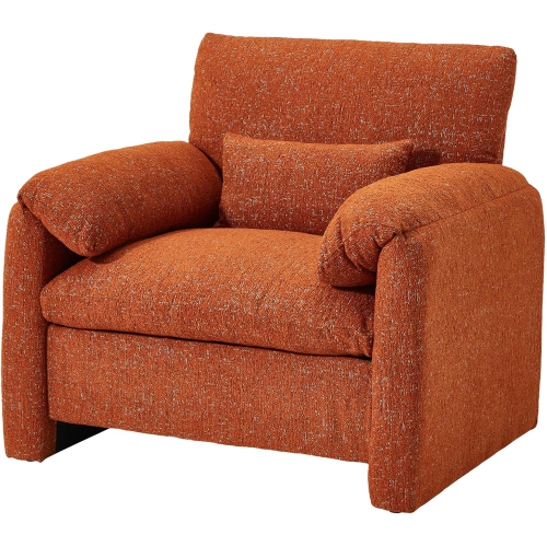 AECOJOY Oversized Armchair, Chenille Mid Century Accent Chair, Comfy Upholstered Single Sofa, Extra Wide Reading Chairs, Orange