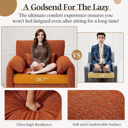 AECOJOY Oversized Armchair, Chenille Mid Century Accent Chair, Comfy Upholstered Single Sofa, Extra Wide Reading Chairs, Orange
