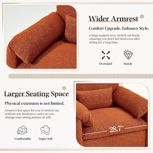 AECOJOY Oversized Armchair, Chenille Mid Century Accent Chair, Comfy Upholstered Single Sofa, Extra Wide Reading Chairs, Orange