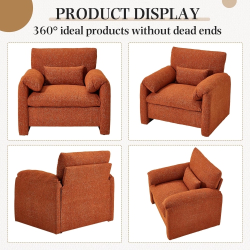 AECOJOY Oversized Armchair, Chenille Mid Century Accent Chair, Comfy Upholstered Single Sofa, Extra Wide Reading Chairs, Orange