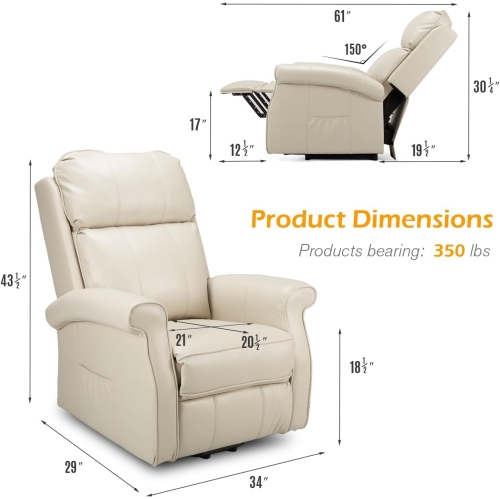 AECOJOY Electric Power Lift Recliner Chair for Elderly with Side Pocket & Remote Control, Cream White