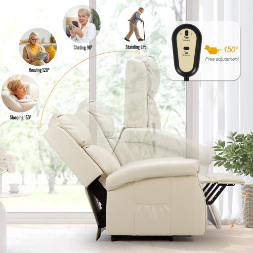 AECOJOY Electric Power Lift Recliner Chair for Elderly with Side Pocket & Remote Control, Cream White