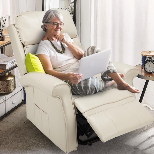 AECOJOY Electric Power Lift Recliner Chair for Elderly with Side Pocket & Remote Control, Cream White