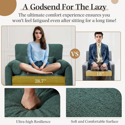 AECOJOY Oversized Armchair, Chenille Mid Century Accent Chair, Comfy Upholstered Single Sofa, Extra Wide Reading Chairs, Green