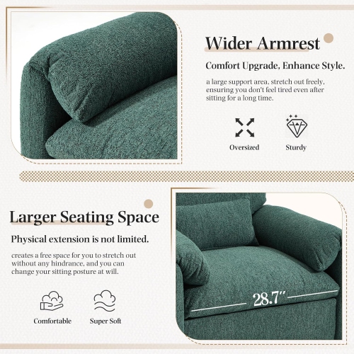 AECOJOY Oversized Armchair, Chenille Mid Century Accent Chair, Comfy Upholstered Single Sofa, Extra Wide Reading Chairs, Green