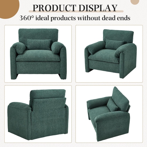 AECOJOY Oversized Armchair, Chenille Mid Century Accent Chair, Comfy Upholstered Single Sofa, Extra Wide Reading Chairs, Green