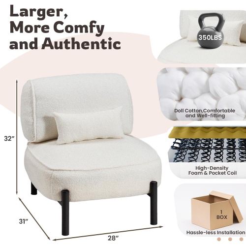 AECOJOY Mid Century Modern Accent Chair, Extra Large Teddy Upholstered Lounge Chair with Pillow, White