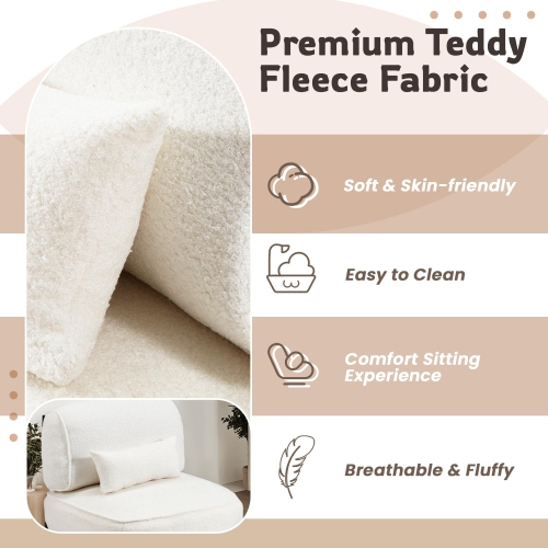 AECOJOY Mid Century Modern Accent Chair, Extra Large Teddy Upholstered Lounge Chair with Pillow, White