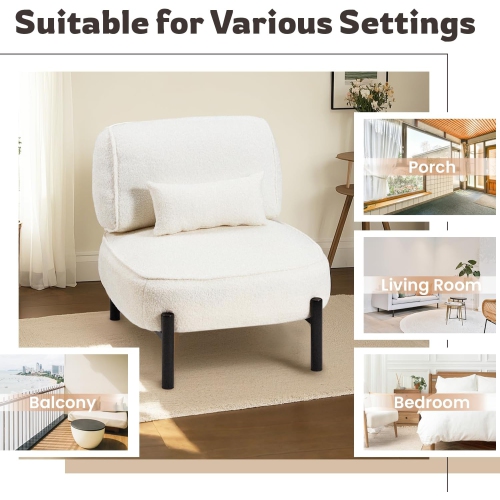 AECOJOY Mid Century Modern Accent Chair, Extra Large Teddy Upholstered Lounge Chair with Pillow, White