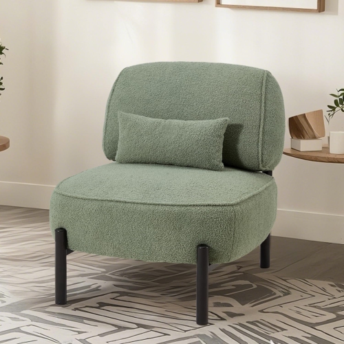 AECOJOY Mid Century Modern Accent Chair, Extra Large Teddy Upholstered Lounge Chair with Pillow, Green