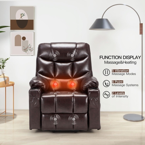 AECOJOY Multi-Function Power Lift Recliner with Heated Vibration Massage for Elderly, Dark Brown
