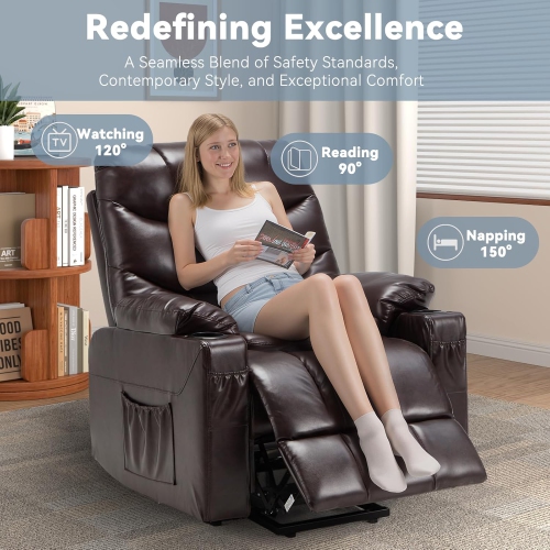AECOJOY Multi-Function Power Lift Recliner with Heated Vibration Massage for Elderly, Dark Brown