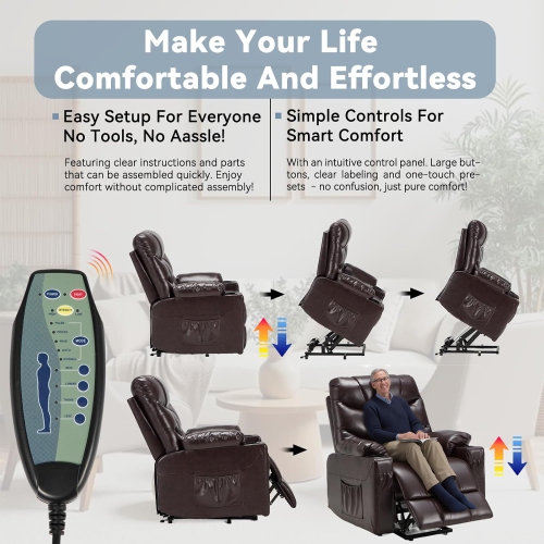 AECOJOY Multi-Function Power Lift Recliner with Heated Vibration Massage for Elderly, Dark Brown
