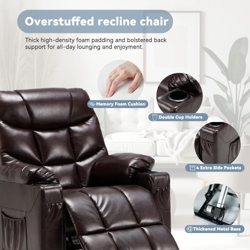 AECOJOY Multi-Function Power Lift Recliner with Heated Vibration Massage for Elderly, Dark Brown