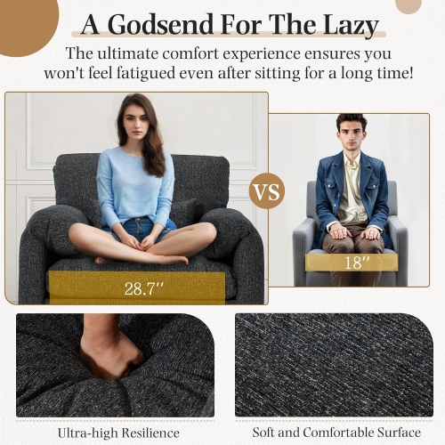 AECOJOY Oversized Armchair, Chenille Mid Century Accent Chair, Comfy Upholstered Single Sofa, Extra Wide Reading Chairs, Black