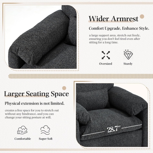 AECOJOY Oversized Armchair, Chenille Mid Century Accent Chair, Comfy Upholstered Single Sofa, Extra Wide Reading Chairs, Black