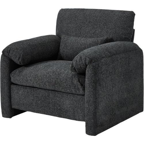 AECOJOY Oversized Armchair, Chenille Mid Century Accent Chair, Comfy Upholstered Single Sofa, Extra Wide Reading Chairs, Black