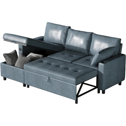 AECOJOY 83.5'' Convertible Sofa Bed, Sleeper Sofa Couch with Pullout Bed for Living Room, Blue