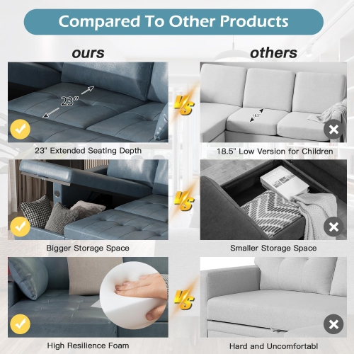 AECOJOY 83.5'' Convertible Sofa Bed, Sleeper Sofa Couch with Pullout Bed for Living Room, Blue