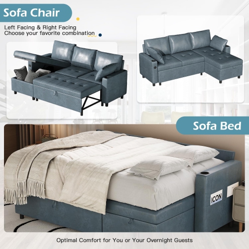 AECOJOY 83.5'' Convertible Sofa Bed, Sleeper Sofa Couch with Pullout Bed for Living Room, Blue