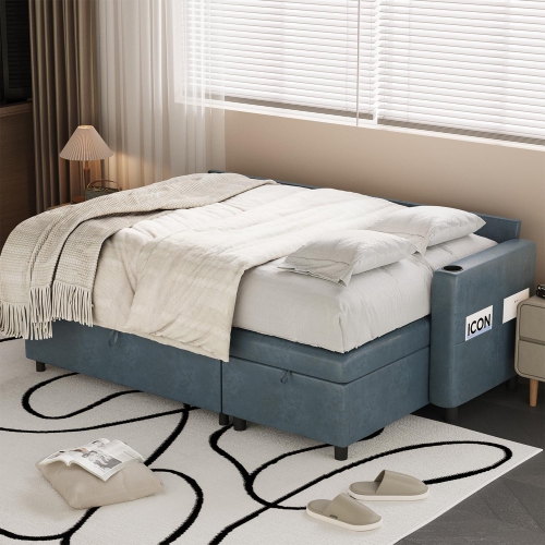 AECOJOY 83.5'' Convertible Sofa Bed, Sleeper Sofa Couch with Pullout Bed for Living Room, Blue