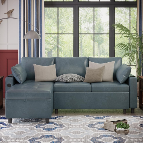 AECOJOY 83.5'' Convertible Sofa Bed, Sleeper Sofa Couch with Pullout Bed for Living Room, Blue