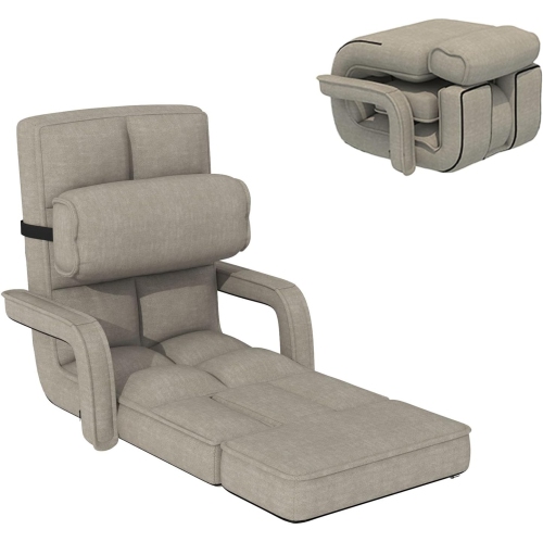 AECOJOY Floor Chair, Padded Folding Gaming Chair with 14-Level Adjustable Backrest, Portable Lazy Sofa for Living Room, Beige